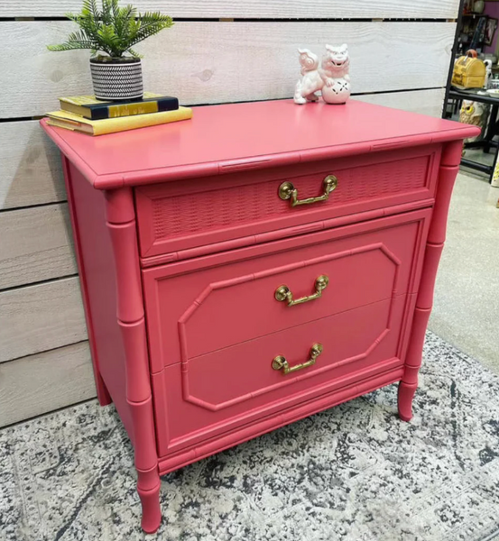 Vintage Faux Bamboo Broyhill Three-Drawer Large Nightstand Pair Available for Lacquer