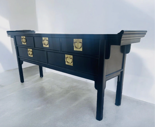 Vintage Century Furniture Pagoda 5 Drawer Console Table Available for Custom Lacquer