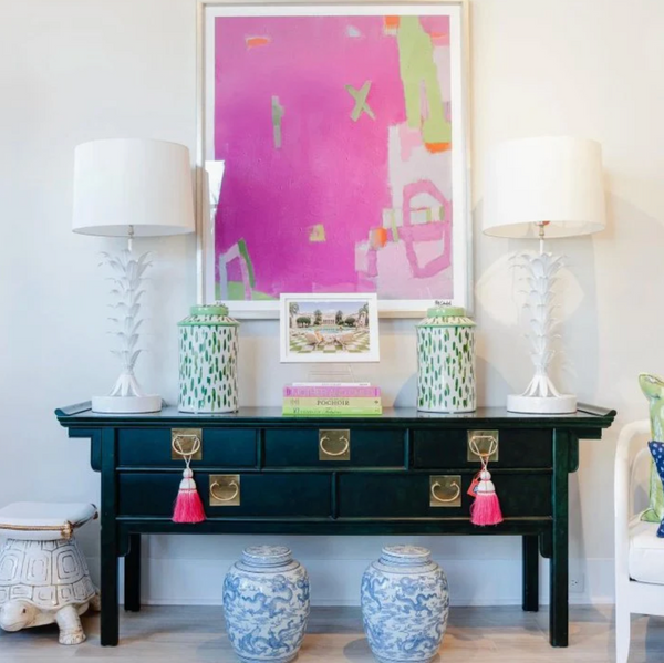 Vintage Century Furniture Pagoda 5 Drawer Console Table Available for Custom Lacquer! - Hibiscus House