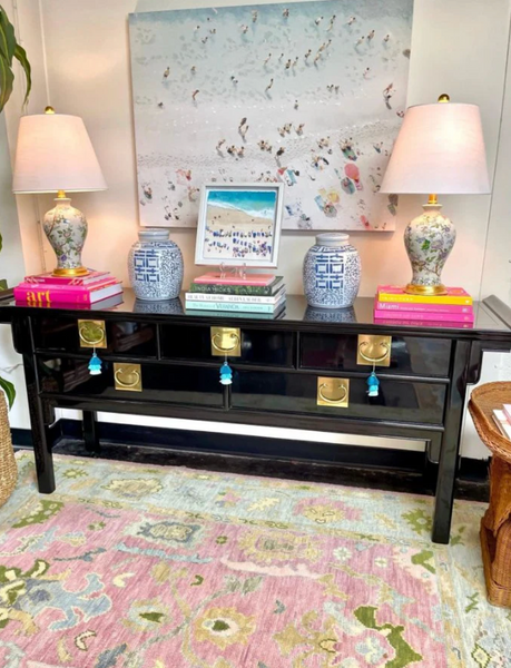 Vintage Century Furniture Pagoda 5 Drawer Console Table Available for Custom Lacquer! - Hibiscus House