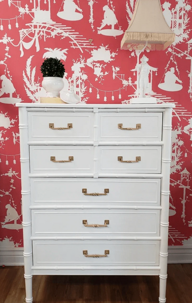 Vintage Henry Link Bali Hai Faux Bamboo Tallboy Chest Available to Customize!