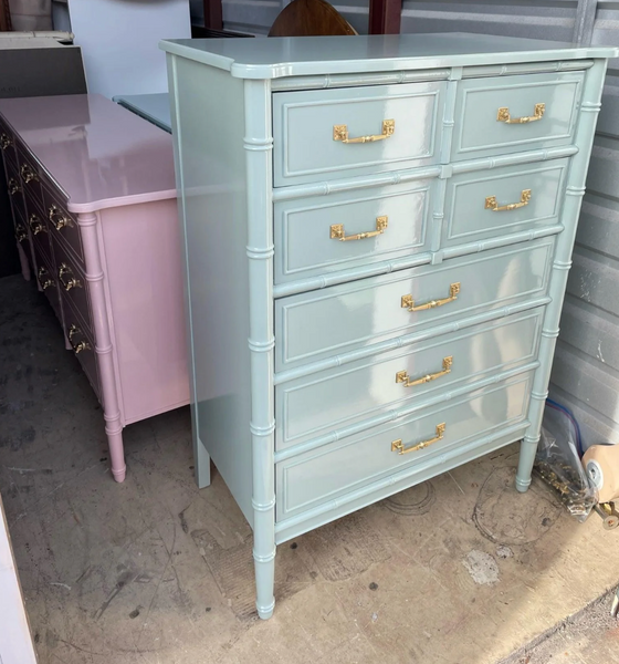Vintage Henry Link Bali Hai Faux Bamboo Tallboy Chest Available to Customize!