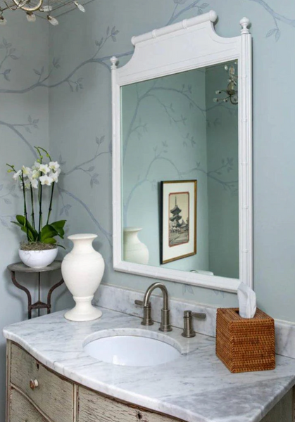 Vintage Henry Link Bali Hai Faux Bamboo Pagoda Mirror Available for Custom Lacquer! - Hibiscus House