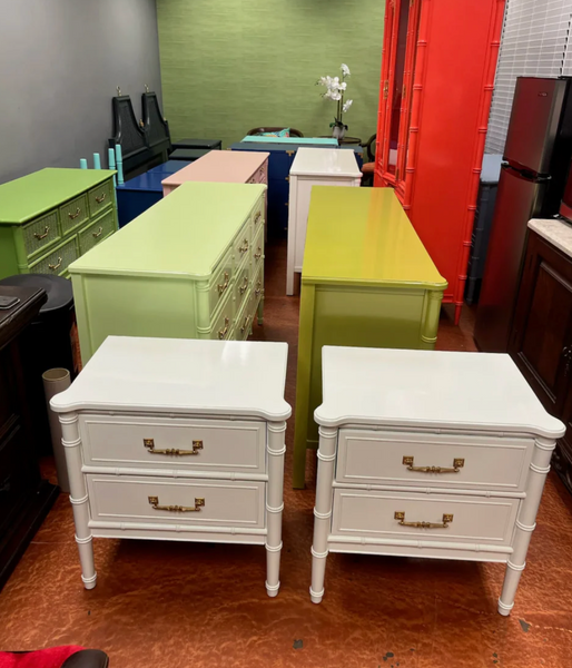 Vintage Single Henry Link Bali Hai Faux Bamboo Nightstand Available for Custom Lacquer! - Hibiscus House