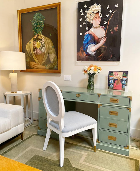 1960s Faux Bamboo Sligh Lowry Executive Style Desk Available to Custom Lacquer!