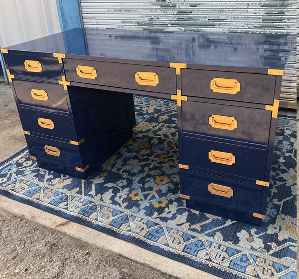 1960s Faux Bamboo Sligh Lowry Executive Style Desk Available to Custom Lacquer!