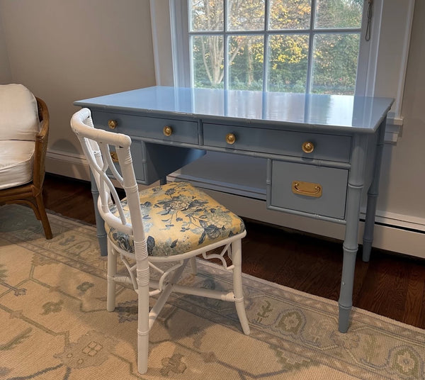 1960s Faux Bamboo Sligh Lowry Executive Style Desk Available to Custom Lacquer!