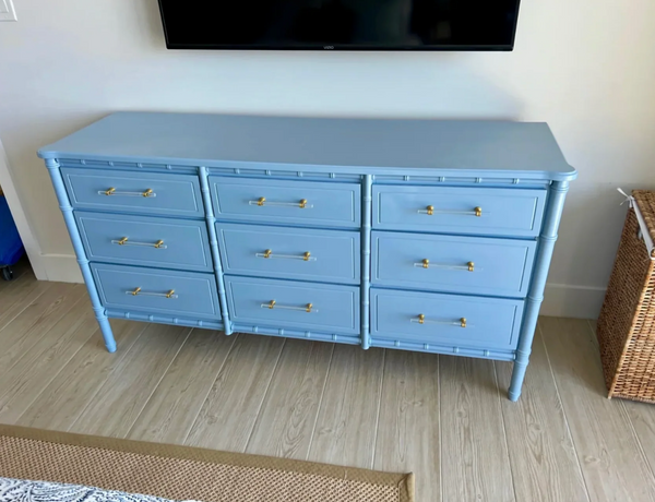 Vintage Classic Faux Bamboo Nine-Drawer Triple Dresser Available to Customize