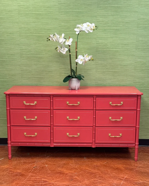 Vintage Classic Faux Bamboo Nine-Drawer Triple Dresser Available to Customize