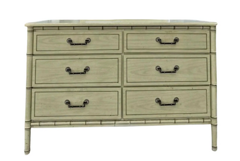 Vintage Classic Six Drawer Faux Bamboo Style Double Dresser Available for Custom Lacquer!!