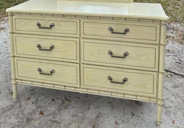 Vintage Classic Six Drawer Faux Bamboo Style Double Dresser Available for Custom Lacquer!!