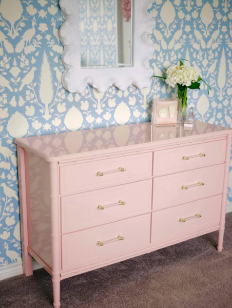 Vintage Classic Six Drawer Faux Bamboo Style Double Dresser Available for Custom Lacquer!!