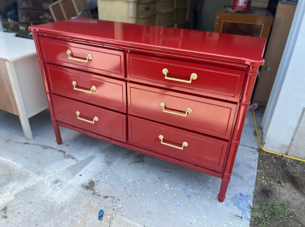 Vintage Classic Six Drawer Faux Bamboo Style Double Dresser Available for Custom Lacquer!!
