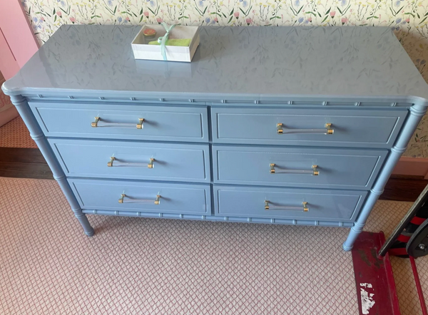 Vintage Classic Six Drawer Faux Bamboo Style Double Dresser Available for Custom Lacquer!!