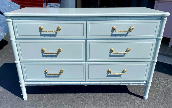 Vintage Classic Six Drawer Faux Bamboo Style Double Dresser Available for Custom Lacquer!!