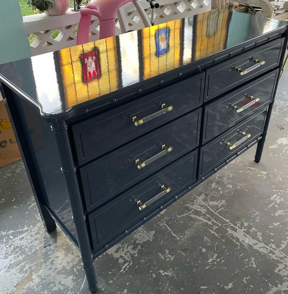 Vintage Classic Six Drawer Faux Bamboo Style Double Dresser Available for Custom Lacquer!!