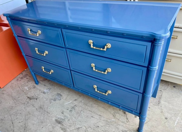 Vintage Classic Six Drawer Faux Bamboo Style Double Dresser Available for Custom Lacquer!!