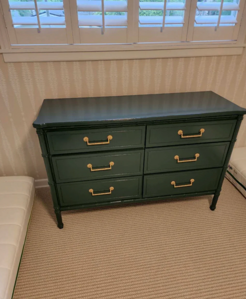 Vintage Classic Six Drawer Faux Bamboo Style Double Dresser Available for Custom Lacquer!!