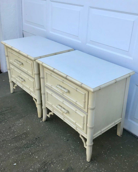 Vintage Dixie Aloha Collection Faux Bamboo Nightstand Pair Available for Custom Lacquer!! - Hibiscus House