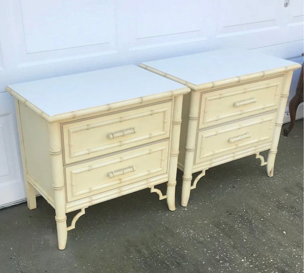 Vintage Dixie Aloha Collection Faux Bamboo Nightstand Pair Available for Custom Lacquer!! - Hibiscus House