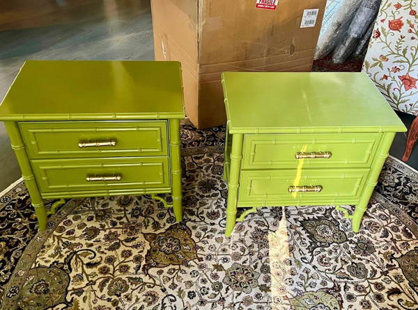 Vintage Dixie Aloha Collection Faux Bamboo Nightstand Pair Available for Custom Lacquer!! - Hibiscus House