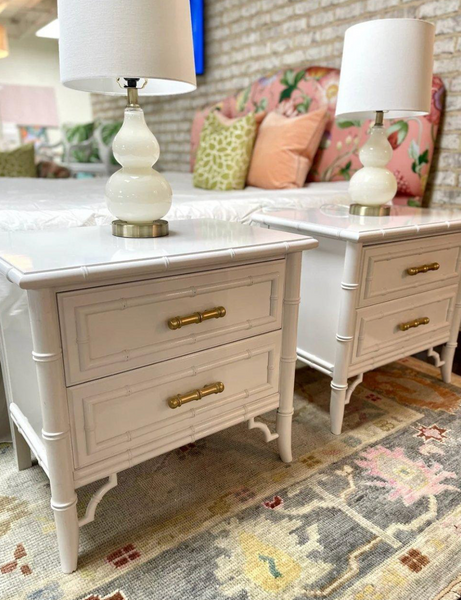 Vintage Dixie Aloha Collection Faux Bamboo Nightstand Pair Available for Custom Lacquer!! - Hibiscus House