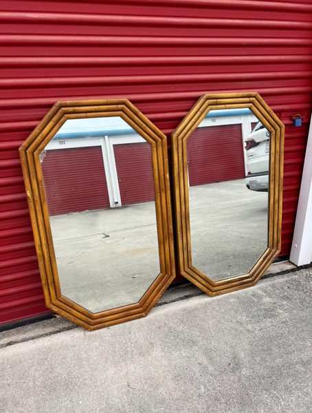 Vintage Pair of Lea Furniture Faux Bamboo Mirrors Available for Custom Lacquer!