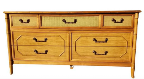 Vintage Broyhill Seven-Drawer Faux Bamboo Dresser Available to Customize!!