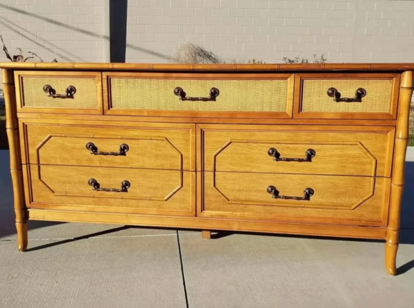 Vintage Broyhill Seven-Drawer Faux Bamboo Dresser Available to Customize!!