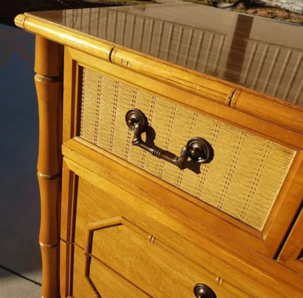 Vintage Broyhill Seven-Drawer Faux Bamboo Dresser Available to Customize!!