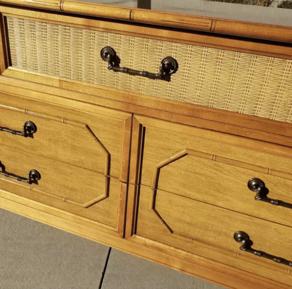 Vintage Broyhill Seven-Drawer Faux Bamboo Dresser Available to Customize!!