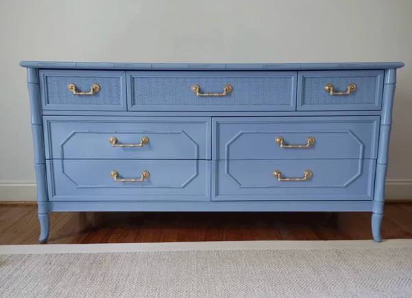 Vintage Broyhill Seven-Drawer Faux Bamboo Dresser Available to Customize!!