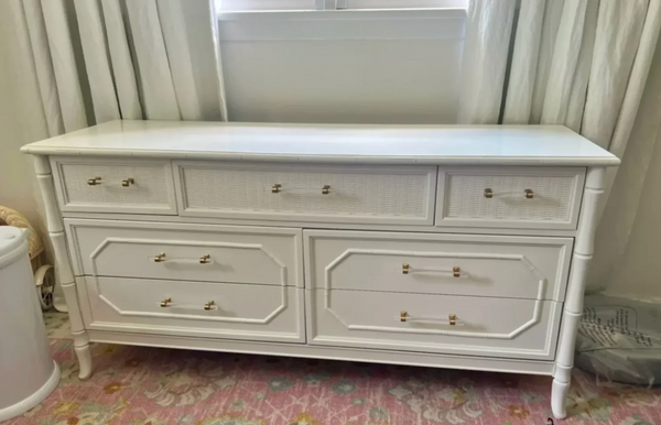Vintage Broyhill Seven-Drawer Faux Bamboo Dresser Available to Customize!!