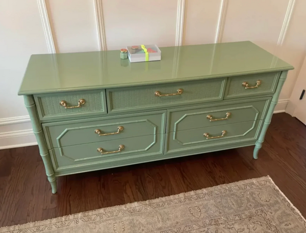 Vintage Broyhill Seven-Drawer Faux Bamboo Dresser Available to Customize!!