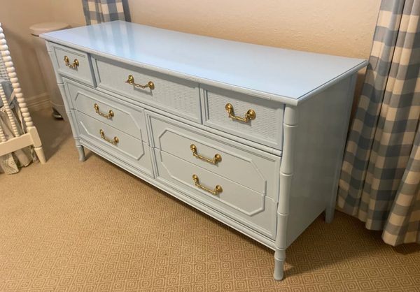 Vintage Broyhill Seven-Drawer Faux Bamboo Dresser Available to Customize!!