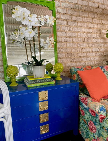 Vintage Thomasville Furniture Allegro Faux Bamboo Mirror with Finials Available for Custom Lacquer