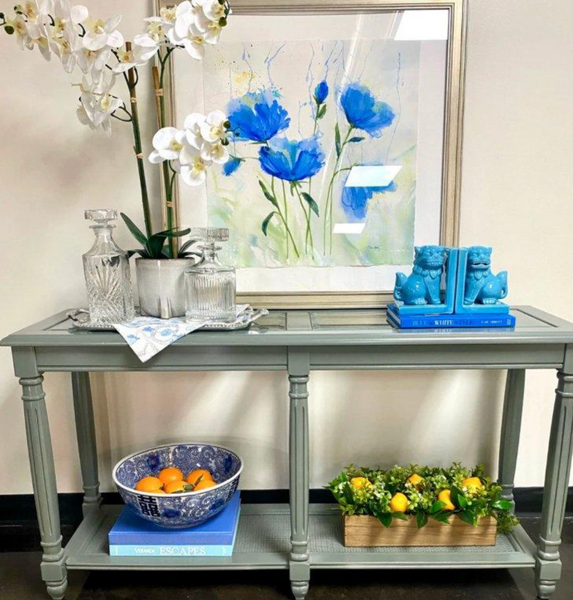 Vintage Two Tiered Faux Bamboo Console Sofa Table with Glass Top Cane Shelf Available for Custom Lacquer