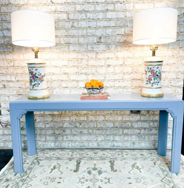 Vintage Two Tiered Faux Bamboo Console Sofa Table with Glass Top Cane Shelf Available for Custom Lacquer