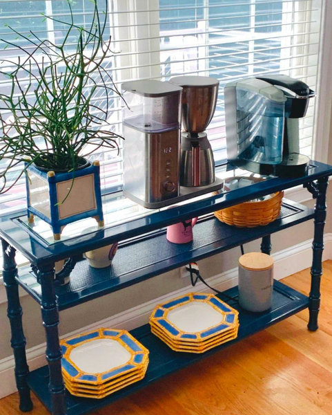 Vintage Two Tiered Faux Bamboo Console Sofa Table with Glass Top Cane Shelf Available for Custom Lacquer