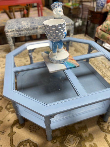 Vintage Mersman Bamboo Octagonal Beveled Glass Coffee Table Available for Lacquer! - Hibiscus House