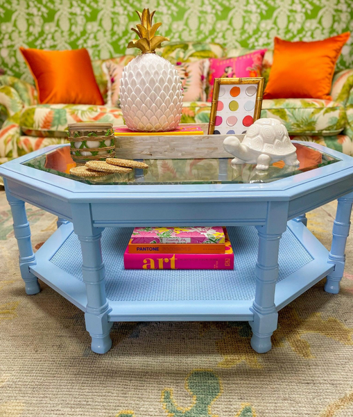 Vintage Mersman Bamboo Octagonal Beveled Glass Coffee Table Available for Lacquer! - Hibiscus House