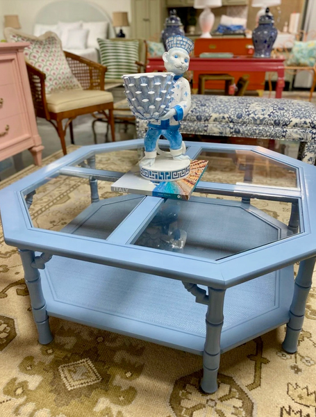 Vintage Mersman Bamboo Octagonal Beveled Glass Coffee Table Available for Lacquer! - Hibiscus House