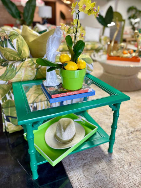 Vintage Faux Bamboo Two-Tier Mersman Furniture Side Table Pair Available for Custom Lacquer! - Hibiscus House