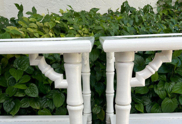 Vintage Faux Bamboo Two-Tier Mersman Furniture Side Table Pair Available for Custom Lacquer! - Hibiscus House