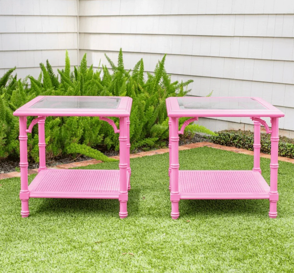 Vintage Faux Bamboo Two-Tier Mersman Furniture Side Table Pair Available for Custom Lacquer! - Hibiscus House