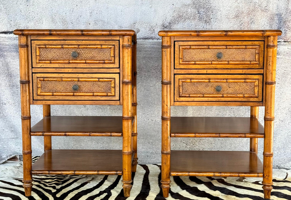 All Wood Tommy Bahama Bamboo End Table Pair Available for Custom Lacquer!
