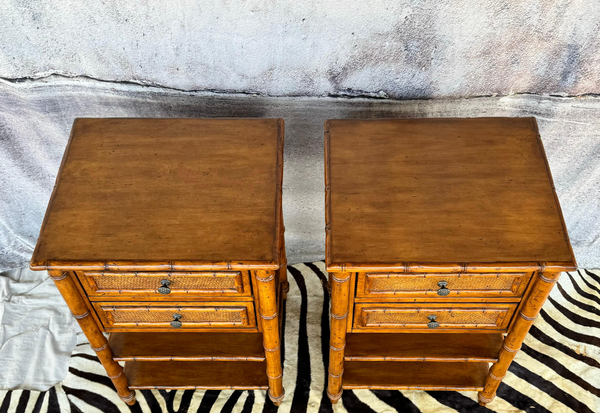 All Wood Tommy Bahama Bamboo End Table Pair Available for Custom Lacquer!