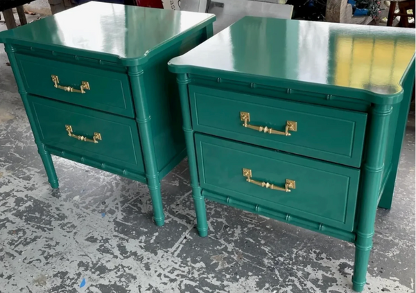 Vintage Pair of Classic Faux Bamboo Nightstands Available to Customize!