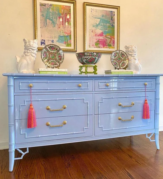 Vintage Faux Bamboo Thomasville Allegro Seven-Drawer Dresser Available for Custom Lacquer!! - Hibiscus House