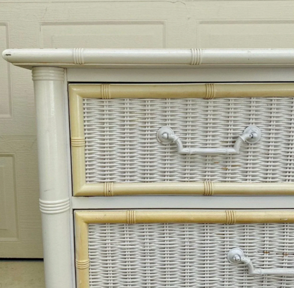 Vintage Dixie Furniture Company Faux Bamboo and Wicker Front Seven Drawer Dresser Available for Custom Lacquer!! - Hibiscus House